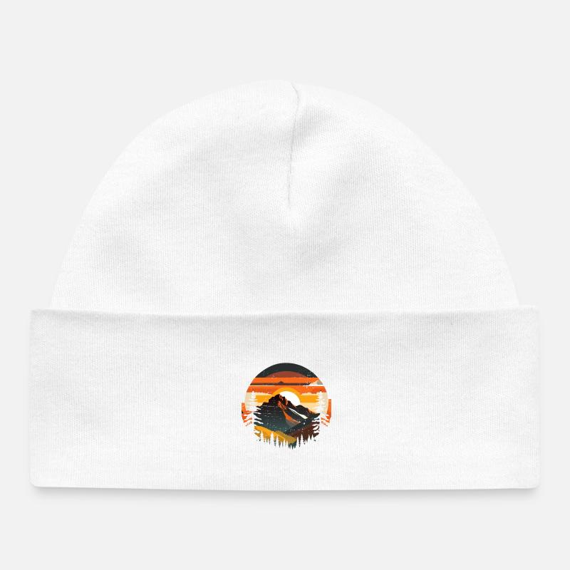 Montagnes au Crépuscule Rétro - Bonnet bébé bio - blanc