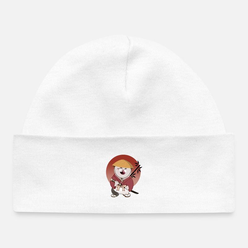Chat Batosai avec chapeau de paille et cicatrice - Bonnet bébé bio - blanc