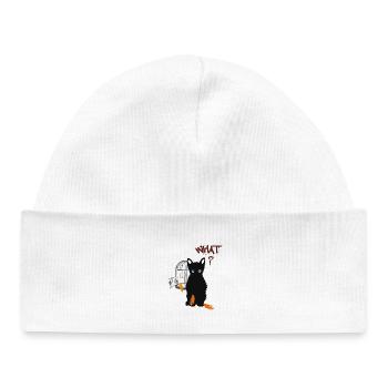 Little black cute kitten and bird - Baby Organic Beanie - white - Front