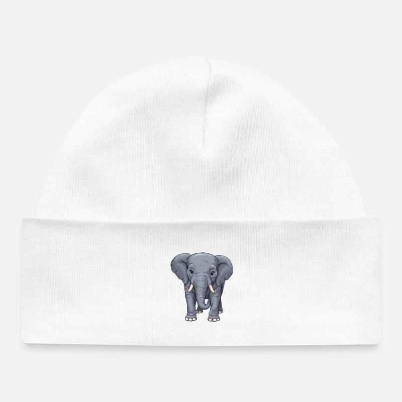 Une sympathique petite dame éléphant - Bonnet bébé bio - blanc