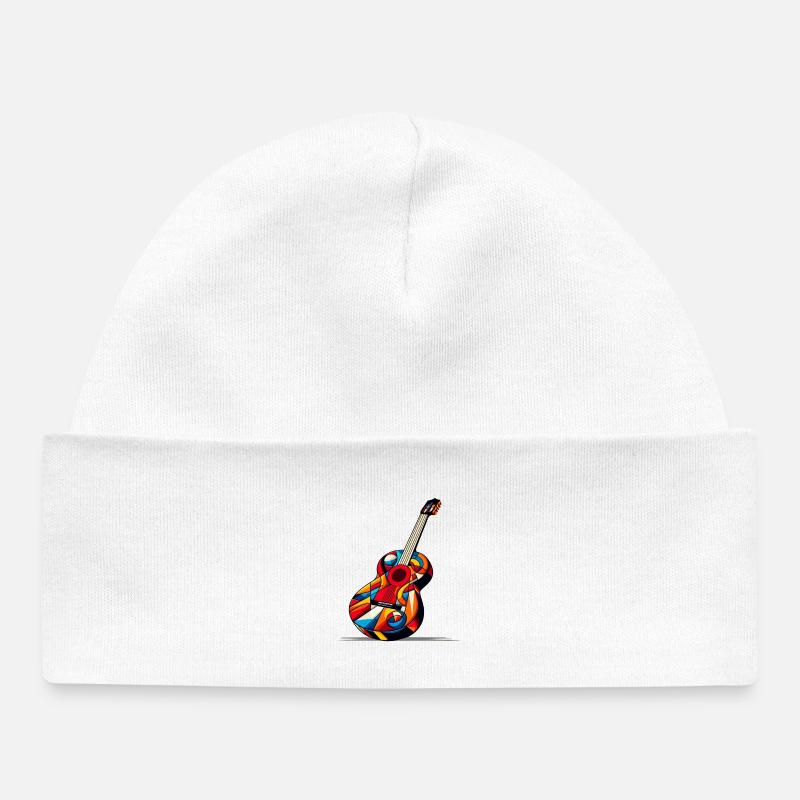 Guitare classique multicolore style cubiste - Bonnet bébé bio - blanc