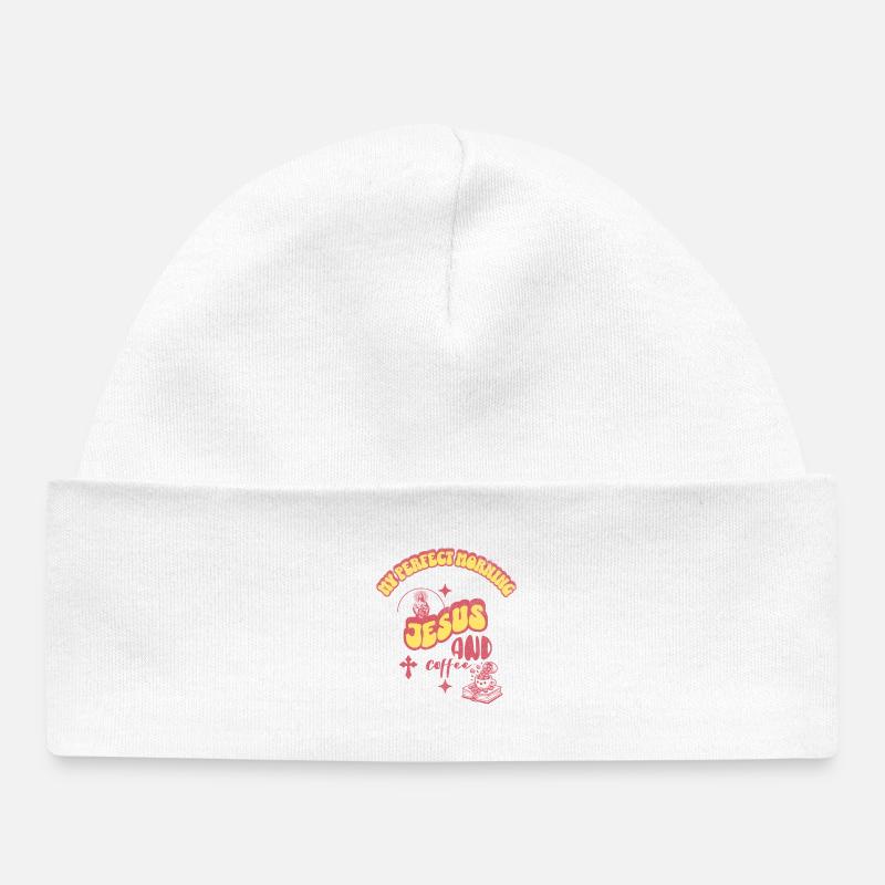 Devise de la foi et du café du matin - Bonnet bébé bio - blanc