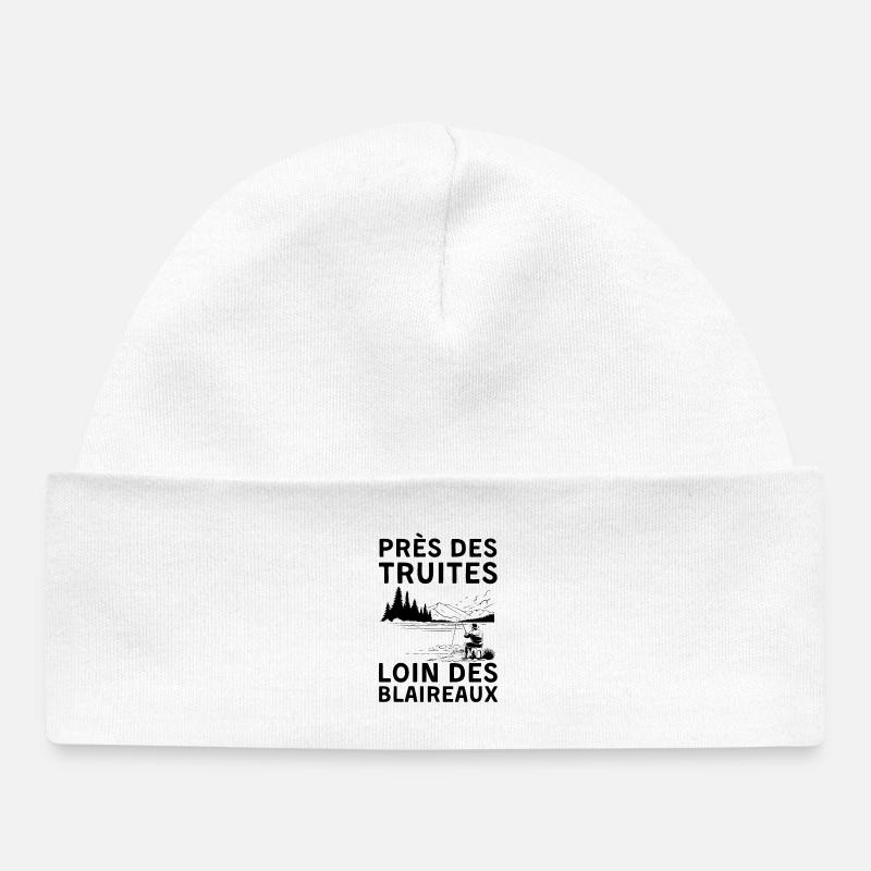 Humour pêche truite - Bonnet bébé bio - blanc