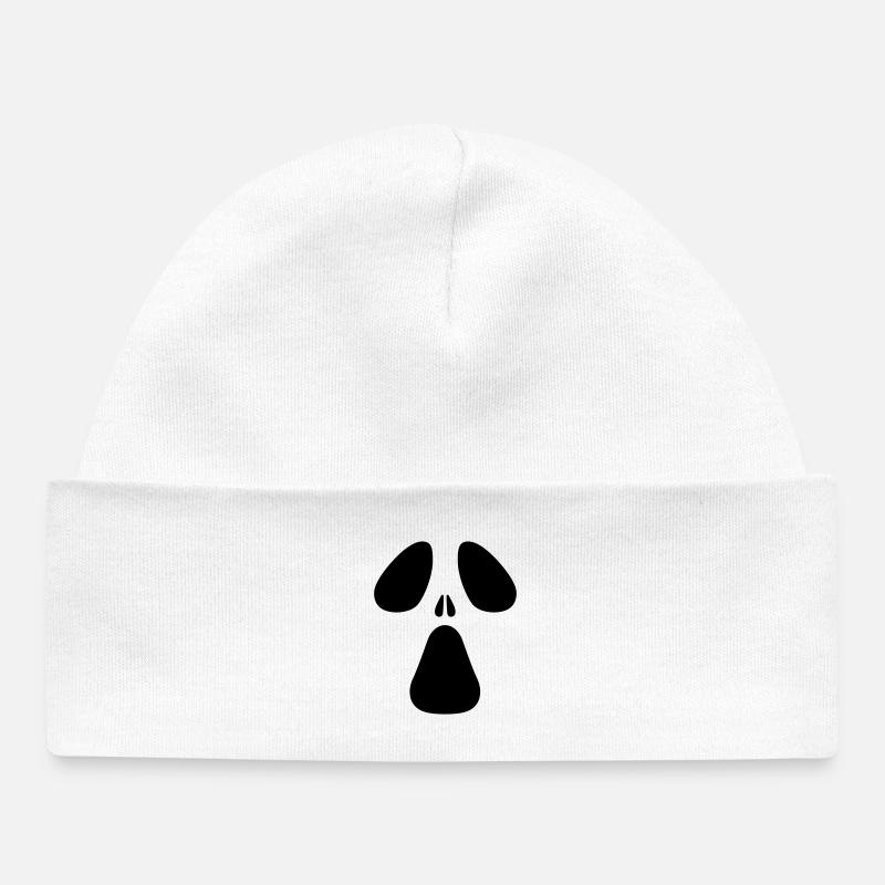 AC Designs Halloween Ghost Face - Baby Organic Beanie - white