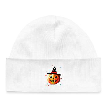 Halloween Kürbis in bunten Farben mit Hexenhut - Baby Organic Mütze - Weiß - Vorne