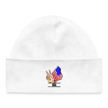 Flag USA peace sign text USA - Baby Organic Beanie - white - Front