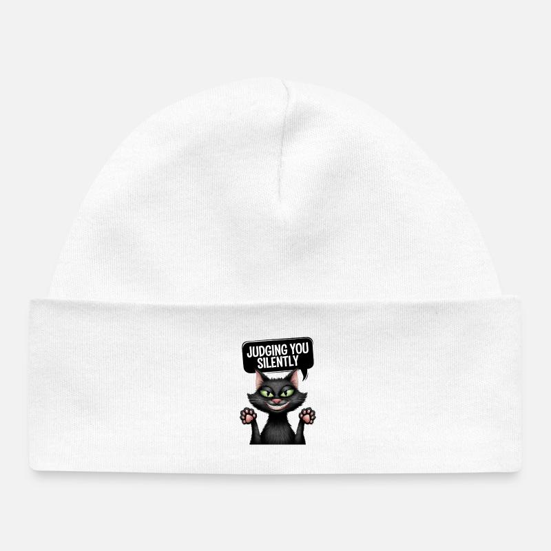 Vous juger silencieusement drôle Cat Design - Bonnet bébé bio - blanc