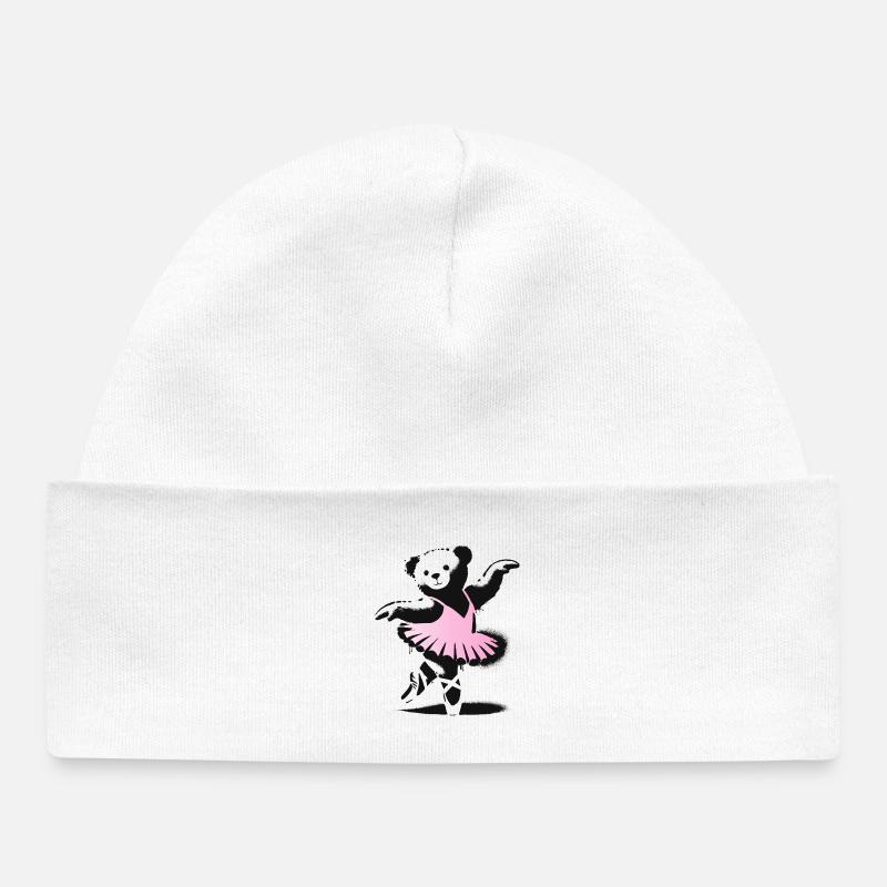 Ours en peluche mignon en robe de ballet rose - Bonnet bébé bio - blanc