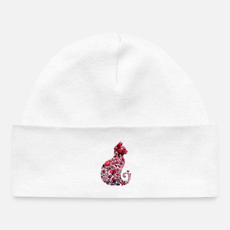 Chat romantique coeurs et fleurs Chat Saint-Valentin - Bonnet bébé bio - blanc