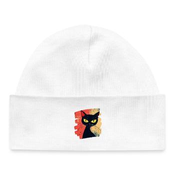 Schwarze Katze Retro - Baby Organic Mütze - Weiß - Vorne