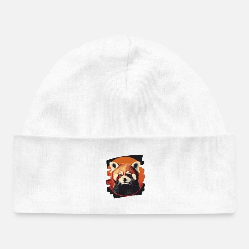 Panda roux rétro - Bonnet bébé bio - blanc