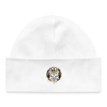 Crâne de jeu doré avec casque et couronne - Bonnet bébé bio - blanc - Devant