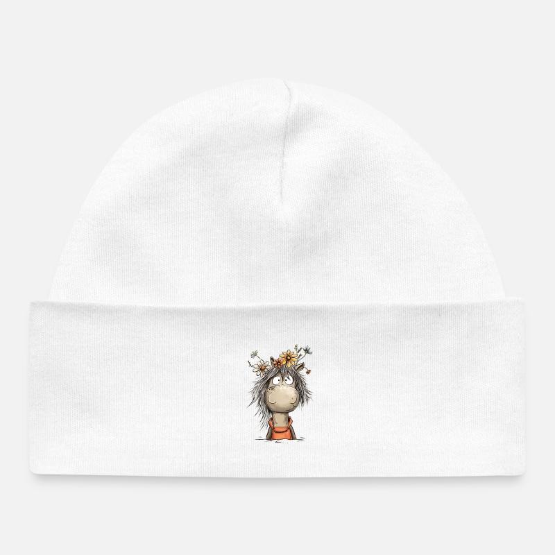 cheval avec des fleurs sauvages dessin animé cavalier - Bonnet bébé bio - blanc
