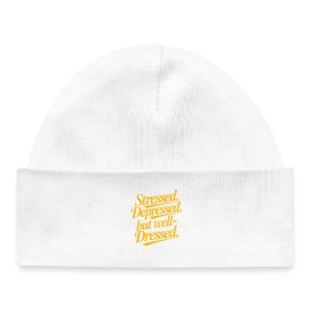 Stressed Depressed but Well-Dressed Funny Quote - Baby Organic Beanie - white - Front