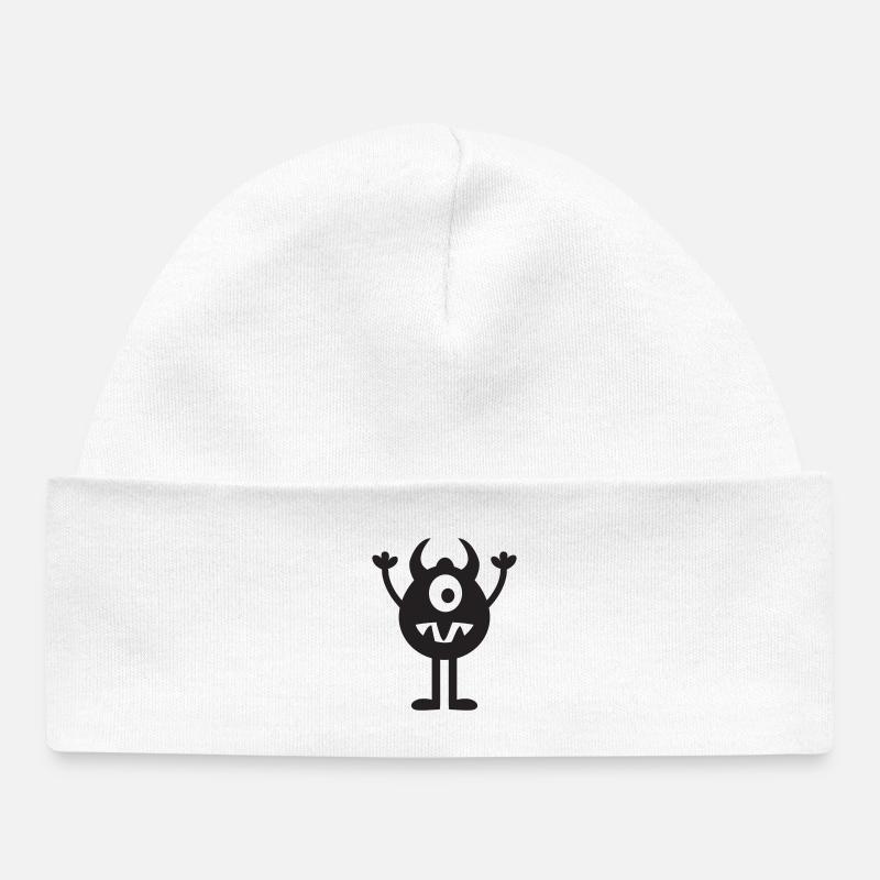 Mignon monstre heureux avec des cornes style dessin animé - Bonnet bébé bio - blanc