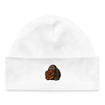 Gorille drôle avec des bonbons de dessin animé de beignet - Bonnet bébé bio - blanc - Devant