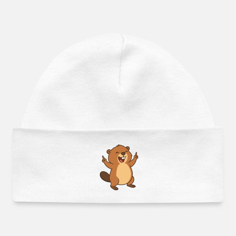 Plaisir joyeux du castor - Bonnet bébé bio - blanc