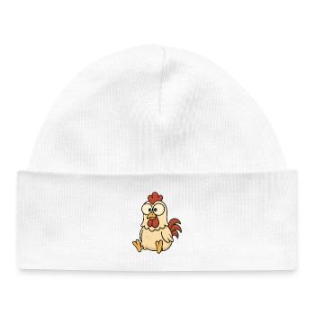 Mignon dessin animé de poulet confus avec des yeux écarquillés - Bonnet bébé bio - blanc - Devant