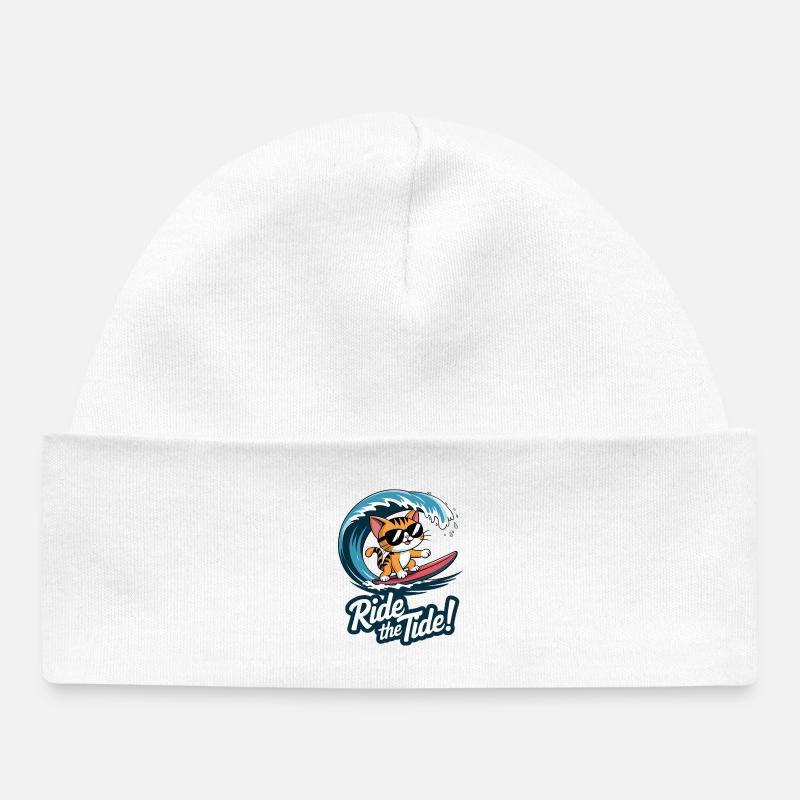 Chaton Surfeur – 🏄‍♂️🐱 - Bonnet bébé bio - blanc