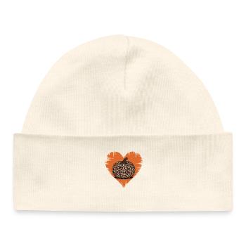Leopardmuster Kürbis Herz Design - Baby Organic Mütze - Weiß - Vorne