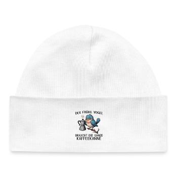 The early bird needs the whole coffee pot - Baby Organic Beanie - white - Front