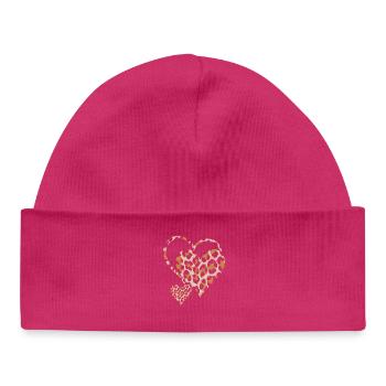 leopard print heart design - Baby Organic Beanie - white - Front