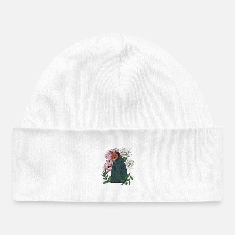 Renard avec des fleurs et un sweat à capuche - Bonnet bébé bio - blanc