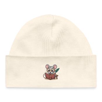 Adorable Reading Mouse with Glasses - Baby Organic Beanie - white - Front