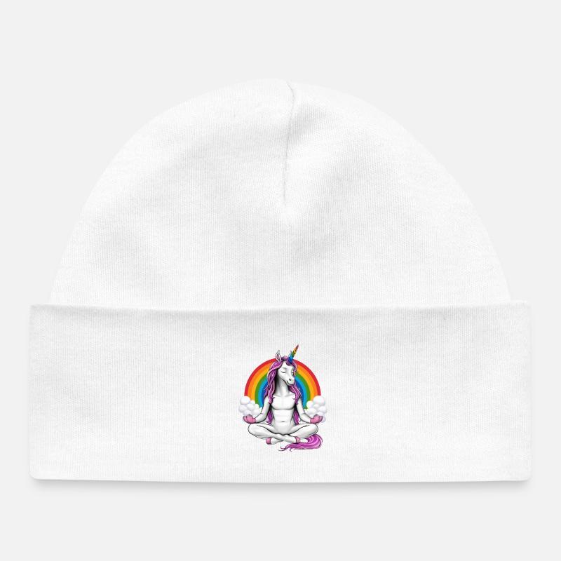 Méditation Yoga Licorne - Bonnet bébé bio - blanc