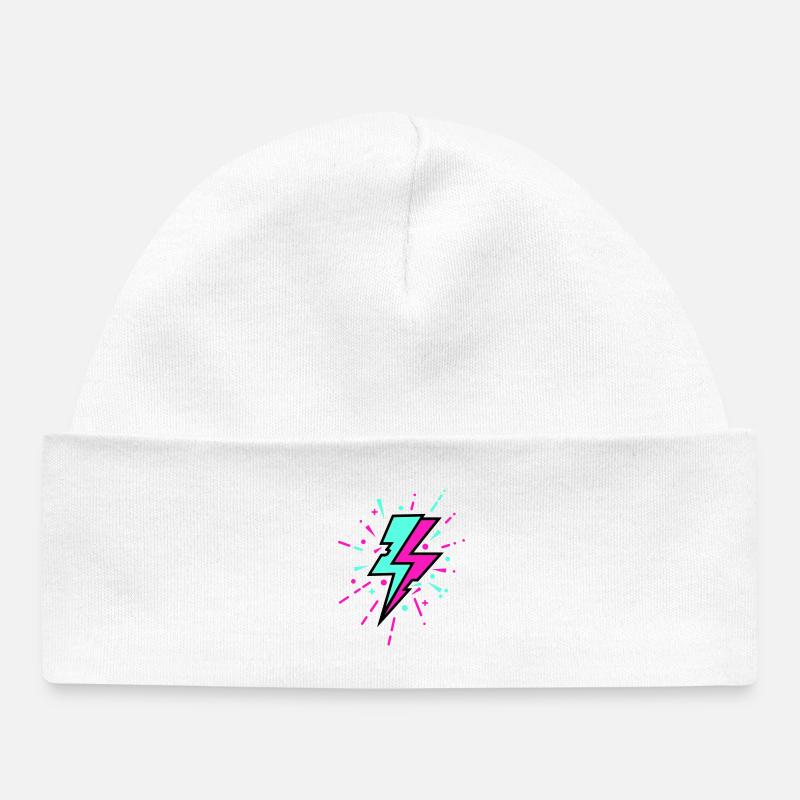 Retro Lightning Bolt Colorful Style - Baby Organic Beanie - white
