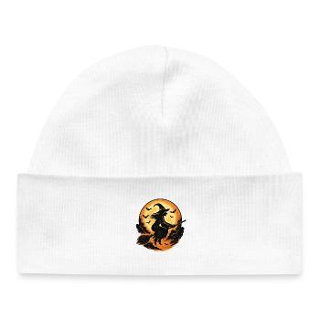 T-shirt d'Halloween Vol de sorcière au clair de pleine lune - Bonnet bébé bio - blanc - Devant