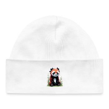 Mignon petit panda roux avec des fleurs - Bonnet bébé bio - blanc - Devant
