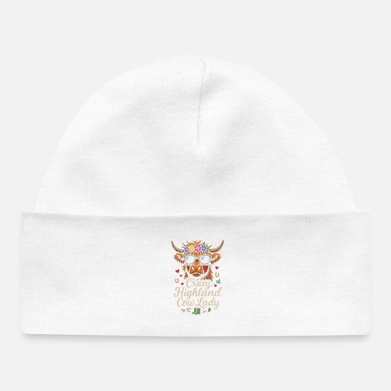 Dame folle de la vache des Highlands - Bonnet bébé bio - blanc
