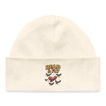 Read & Fly: Reading inspires - Baby Organic Beanie - white - Front