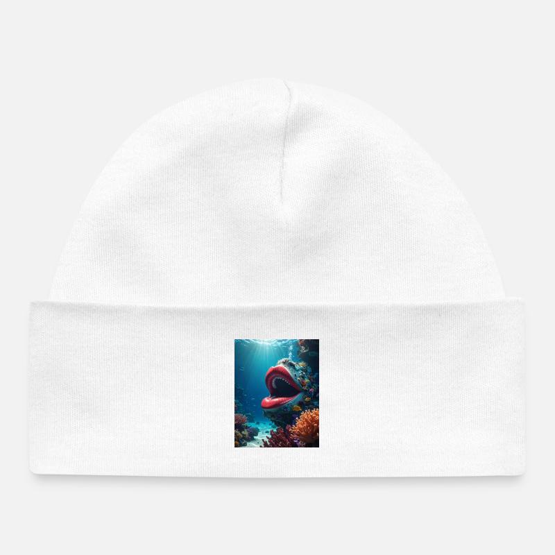 Bouche sous-marine : Empreinte de lèvre géante - Bonnet bébé bio - blanc