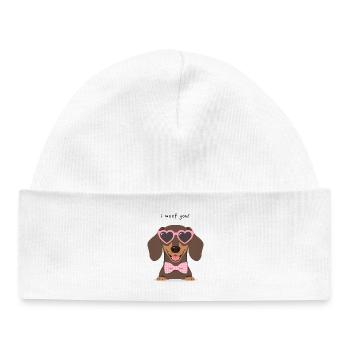 Dackel I Woof You Valentinstag Design - Baby Organic Mütze - Weiß - Vorne