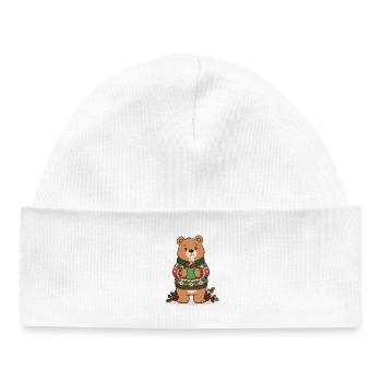 Winterbär mit dampfendem Kakao - Baby Organic Mütze - Weiß - Vorne