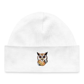 Owl with big biscuit illustration - Baby Organic Beanie - white - Front