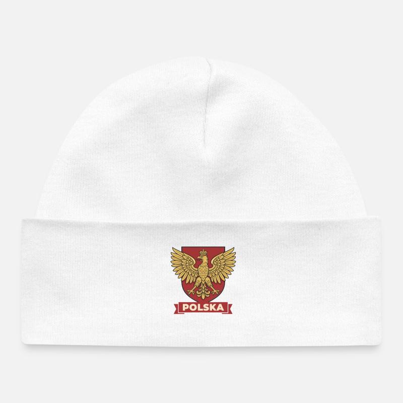 Écusson héraldique de l’aigle royal de Pologne sur bouclier rouge - Bonnet bébé bio - blanc