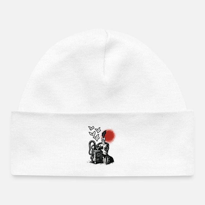 Machine à encre avec stylo et soleil - Bonnet bébé bio - blanc
