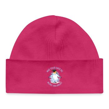 May your days be merry – Emperor Penguin - Baby Organic Beanie - hot pink - Front
