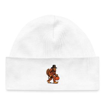 Bigfoot Carrying Turkey Thanksgiving Humor - Baby Organic Beanie - white - Front