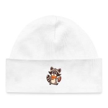 Raton laveur avec tambourin et écharpe - Bonnet bébé bio - blanc - Devant