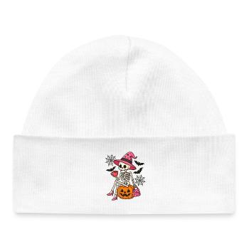Rosa süße Halloween Hexe Skelett - Baby Organic Mütze - Weiß - Vorne