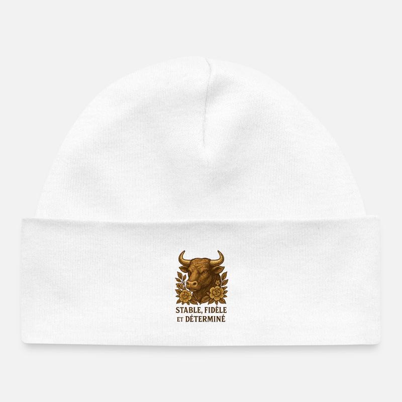 Signe astrologique du Taureau - Astrologie - Bonnet bébé bio - blanc
