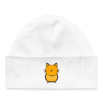 Chat orange joyeux avec des rayures - Bonnet bébé bio - blanc - Devant