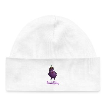 Born to Shine – Natürlich Glossy Aubergine  - Baby Organic Mütze - Weiß - Vorne