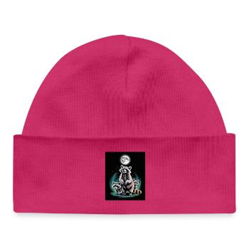 Raccoon Trio Under Full Moon In The Forest - Baby Organic Beanie - white - Front