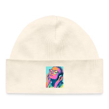 Neon Popart Headphone Portrait - Baby Organic Beanie - white - Front