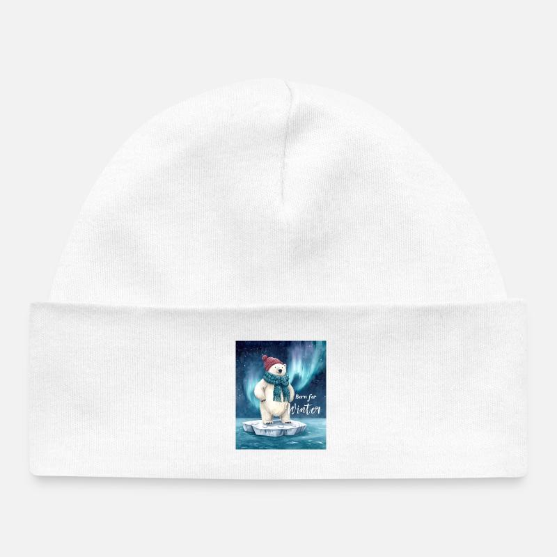 Né pour l’ours polaire d’hiver - Bonnet bébé bio - blanc